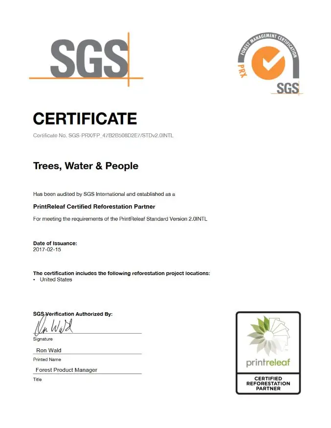 SGS Certificate, PrintReleaf, Berks Copy Tech