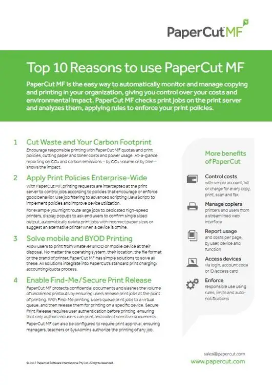 Top 10 Reasons, Papercut Mf, Berks Copy Tech