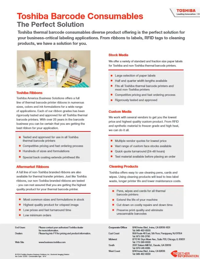 barcode printer, supplies, Toshiba, thermal, toner, Berks Copy Tech