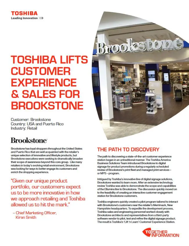 Brookstone, Case Study, Digital Signage, Toshiba, Berks Copy Tech