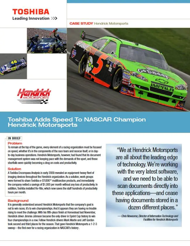 Hendrick Motorsports, Case Study, MPS, MDS, Toshiba, Berks Copy Tech