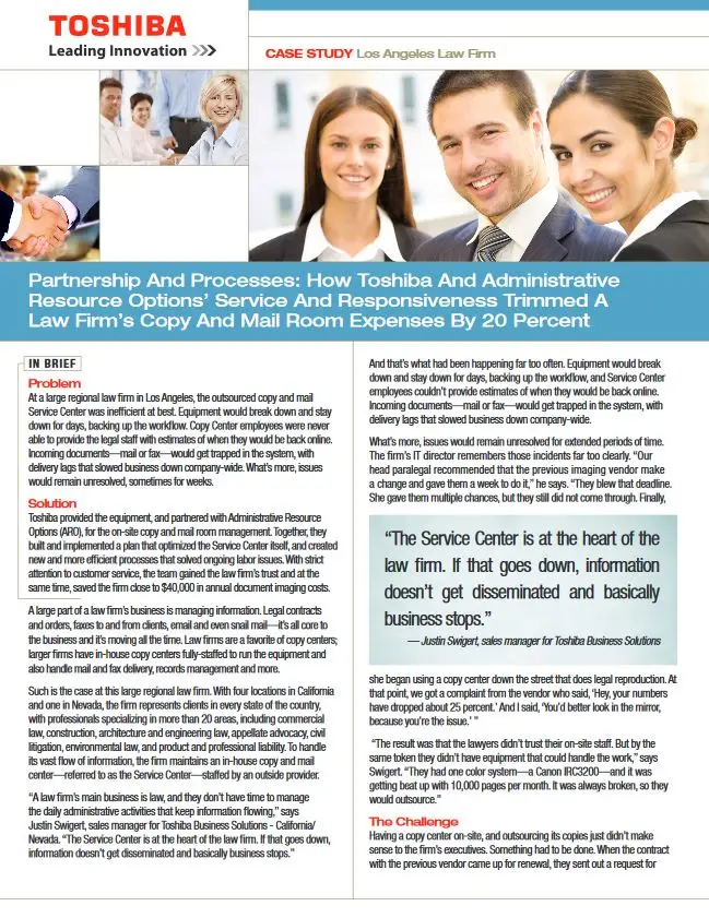 Law Firm, Success Story, Industry Solutions, Vertical Markets, Legal, Toshiba, Berks Copy Tech
