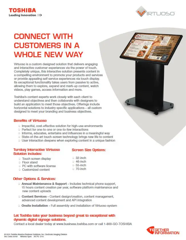 Virtuoso, Brochure, Digital Signage, Toshiba, Berks Copy Tech